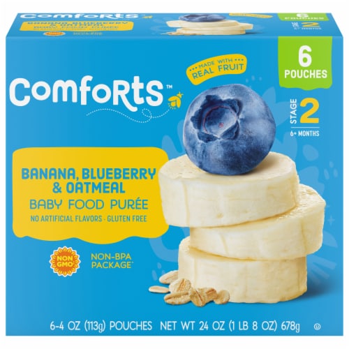 Comforts Banana Blueberry Oatmeal Baby Food Pouches - 6 ct / 4 oz