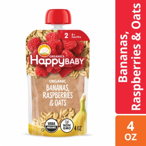Happy Baby Organics Stage 2 Bananas Raspberries & Oats Organic Baby Food Pouch - Bananas Raspberries & Oats