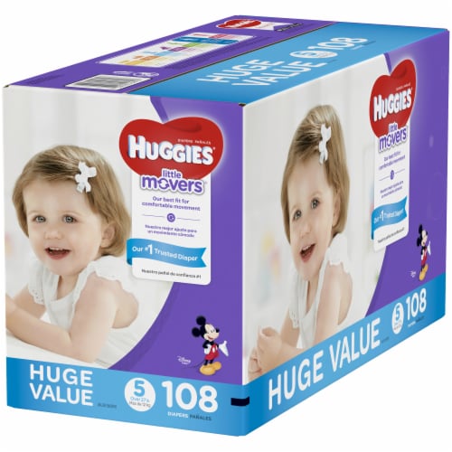 Huggies Little Movers Baby Diapers, Size 5 (27+ lbs) - Size 5 / 108 Count