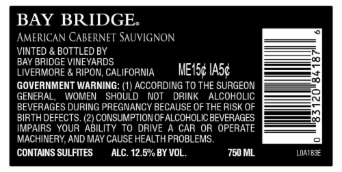 Bay Bridge Vineyards Cabernet Sauvignon, Red Wine, 750ml - Bay Bridge Vineyards Cabernet Sauvignon, Red Wine, 750ml