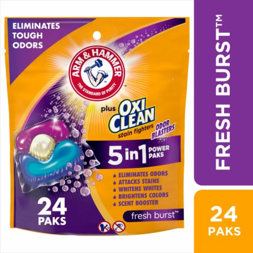 ARM & HAMMER Plus OxiClean with Odor Blasters Fresh Burst Laundry Detergent 5-in-1 Power Paks - 24 ct