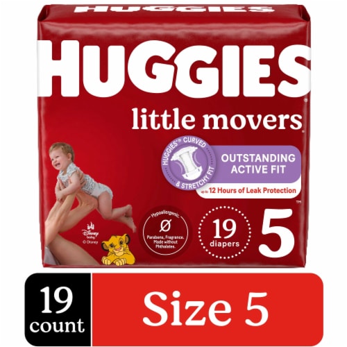 Huggies Little Movers Size 4 Baby Diapers (22-37 lbs) - Size 5 / 19 count