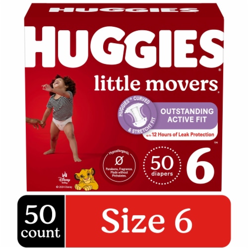 Huggies Little Movers Size 4 Baby Diapers (22-37 lbs) - Size 6 / 50 count