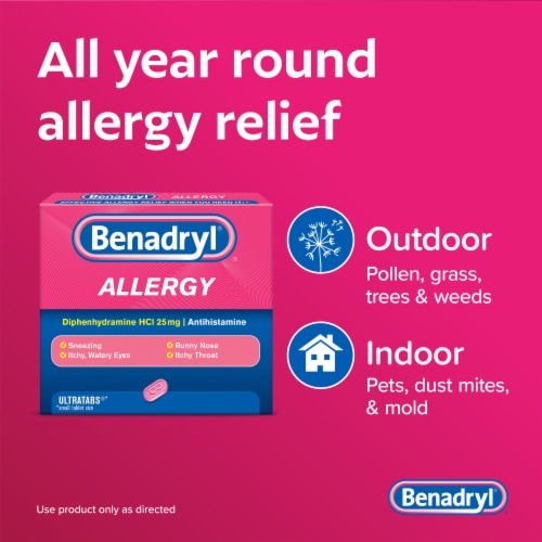 Benadryl Ultratabs Allergy & Cold Relief Tablets Diphenhydramine HCl - 100 ct