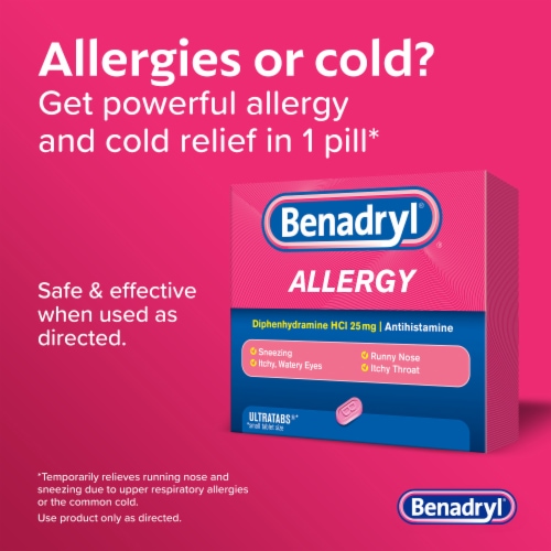 Benadryl Ultratabs Allergy & Cold Relief Tablets Diphenhydramine HCl - 100 ct