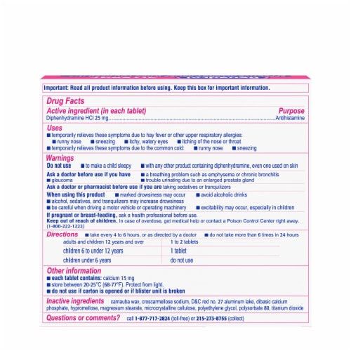 Benadryl Ultratabs Allergy & Cold Relief Tablets Diphenhydramine HCl - 24 ct
