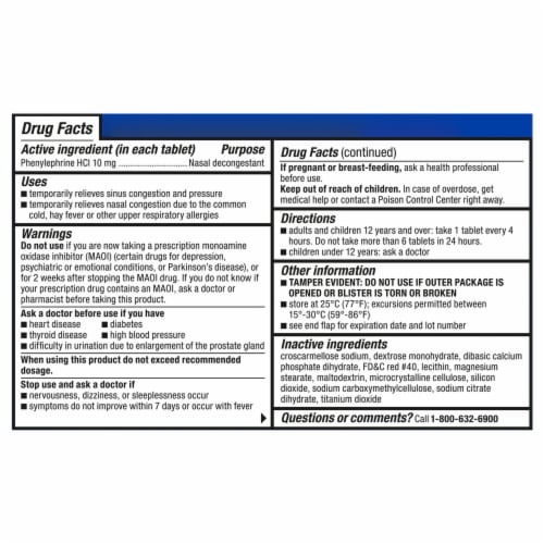 Kroger® Sinus Congestion Maximum Strength Non-Drowsy Tablets Phenylephrine HCl - 72 count
